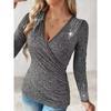 Women S Long Sleeve V Neck Solid Rhinestone T Shirt Plus Size