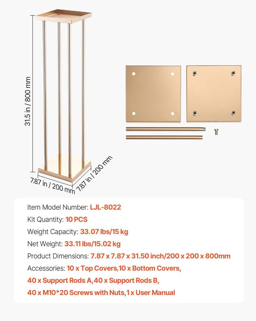 Wedding Flower Stand, 10PCS 80cm Column Flower Stand, Floral Stands with Metal Laminate, Cylindrical Cubic Floral Display Rack for Wedding, Party,