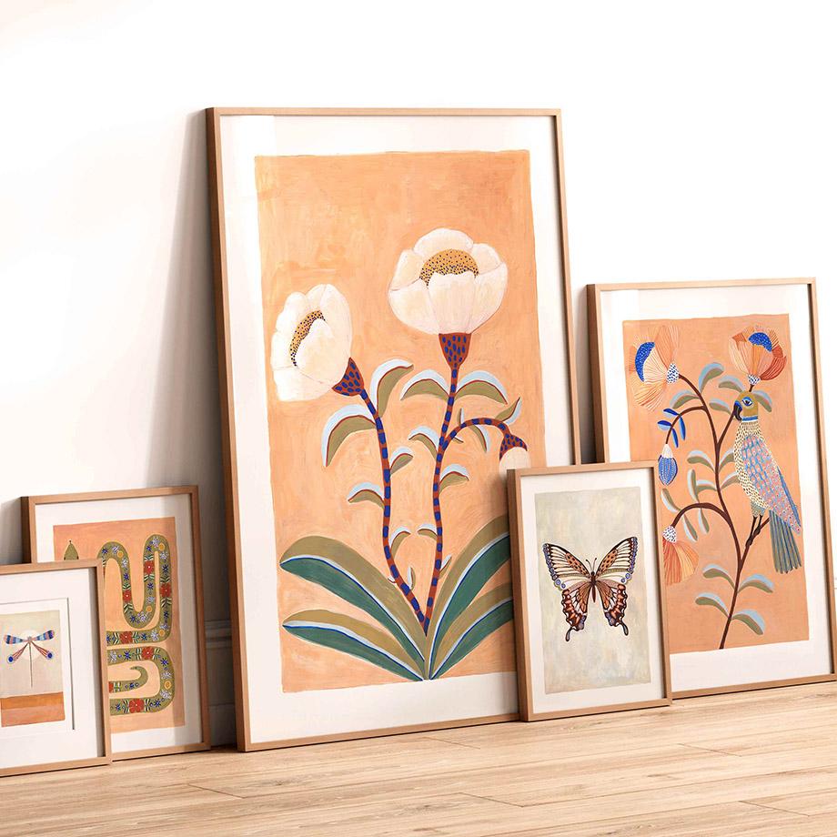 Watercolor Flowers Butterfly Bird Boho Nordic Posters And Prints Nursery Wall Art Canvas Painting Pictures Baby Kids Room Decor