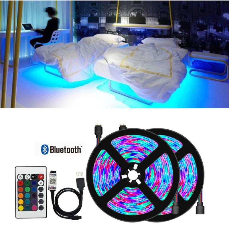 Multicolored Led Strip Light Set With Bluetooth 5050 Rgb Remote Control For Tv Background