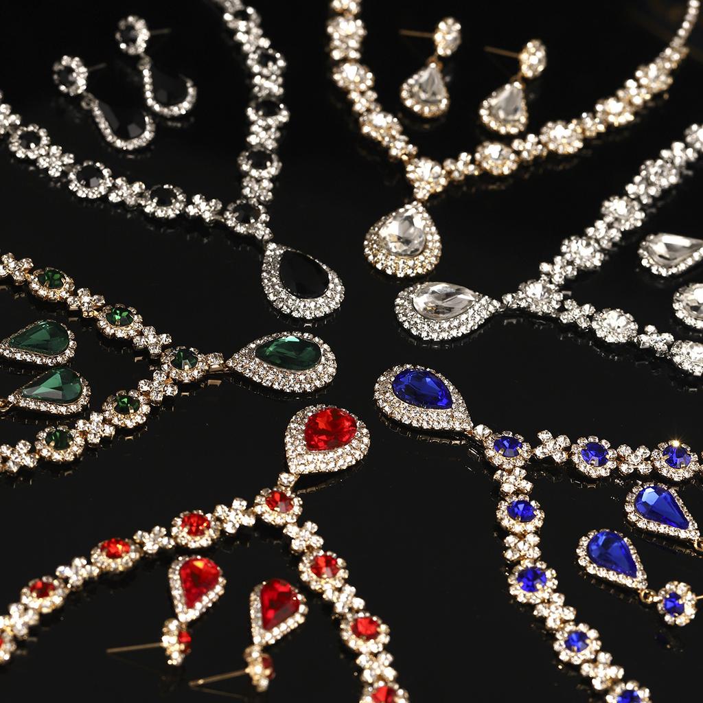 Bridal Wedding Necklace And Earrings Set Fashionable Claw Set Colorful Rhinestones Super Sparkling Banquet Jewelry Two Piece Set