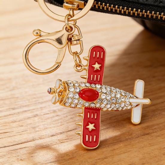 Sparkling Airplane Keychain for Women Girls Cute Rhinestone Airplane Keyring Pendant Handbag Purse Charm for Bag Wallet