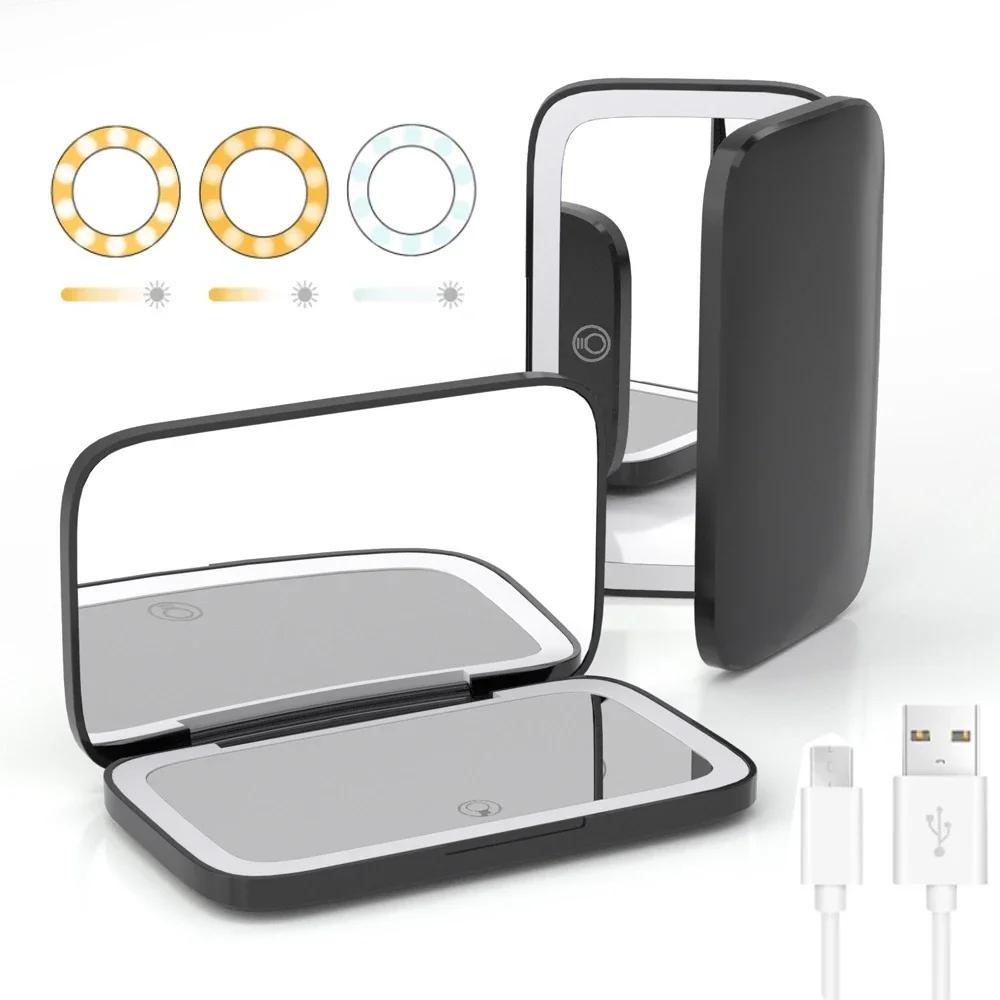 

Rechargeable Square Makeup Mirror with Led Lights 1x/5x Magnification Mirror Compact Vanity Mirrors Make Up Tools Gifts for Girl