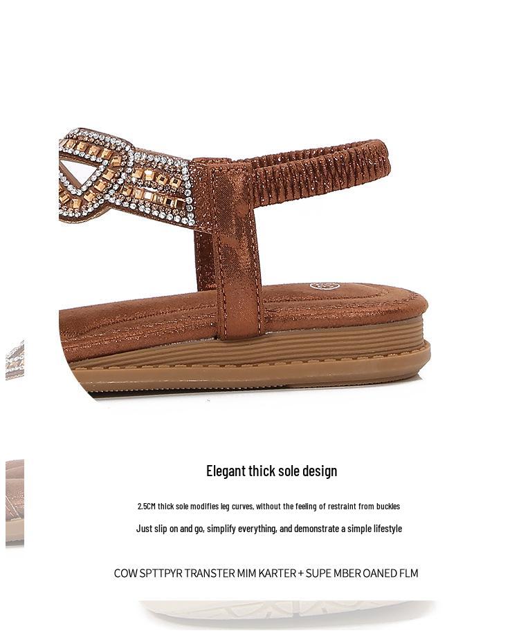 IELTS Run Plus Size Rhinestone Bohemian Sandals - Women's Summer Flat Hollow-Out Shoes