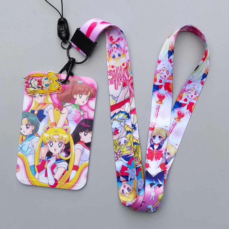 Cartoon Sailor Moon Kawaii PVC Card Cover Student Campus Hanging Neck Bag Card Holder Lanyard ID Card Holders Key Chain
