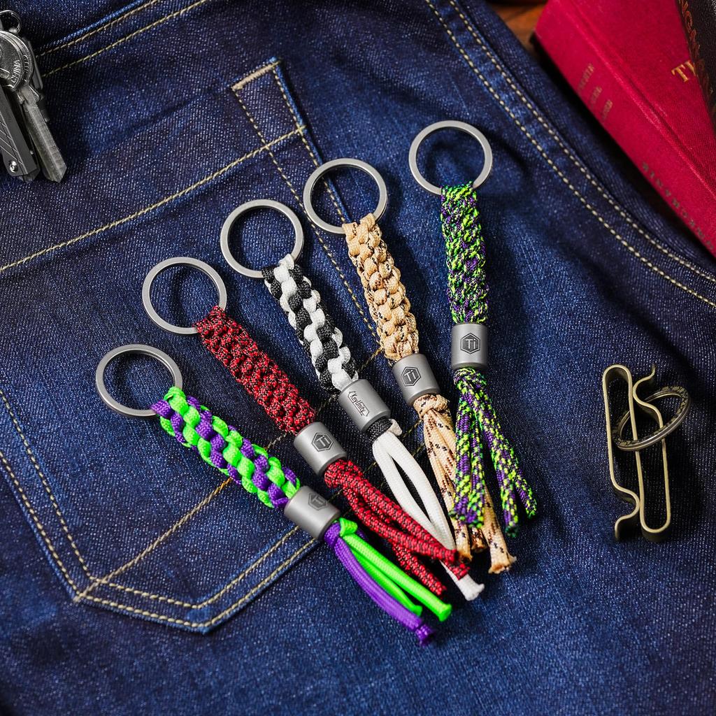 KeyUnity Paracord Keychain Stylish Key Key Key Loss Accessory for Knives and Outdoors KC02, Two-Color Braided, Ring, Strap, Charm, Prevention,