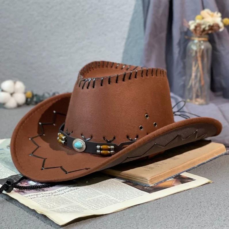 Vintage Western Cowboy Hat Men's and Women's Spring and Summer Outdoor Travel Sunscreen Knight Sun Hat Big Edge Tibetan Jazz Hat