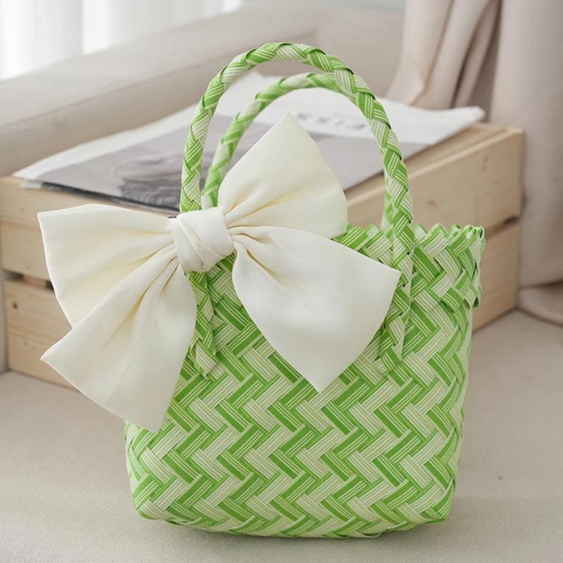 Elegant Bowknot Accent Basket for Weddings Holiday Gatherings and Travel Uses