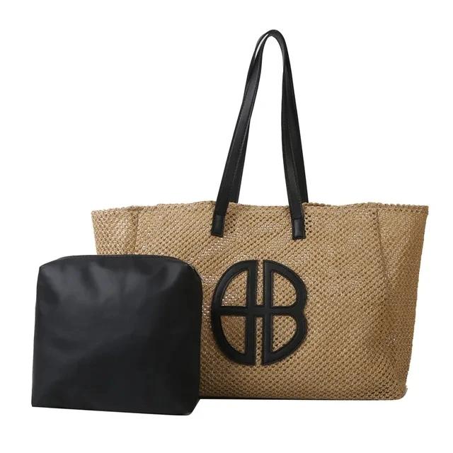 Straw Hollow Knitted Handbag Large Capacity Handmade Shoulder Handbag Women 2025 Designer Casual Beach Bag Ethnic Style