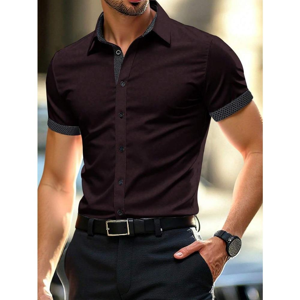 Camicia a maniche corte color block da uomo Primavera Estate Camicie casual da uomo Stile semplice Top 100% Poliestere