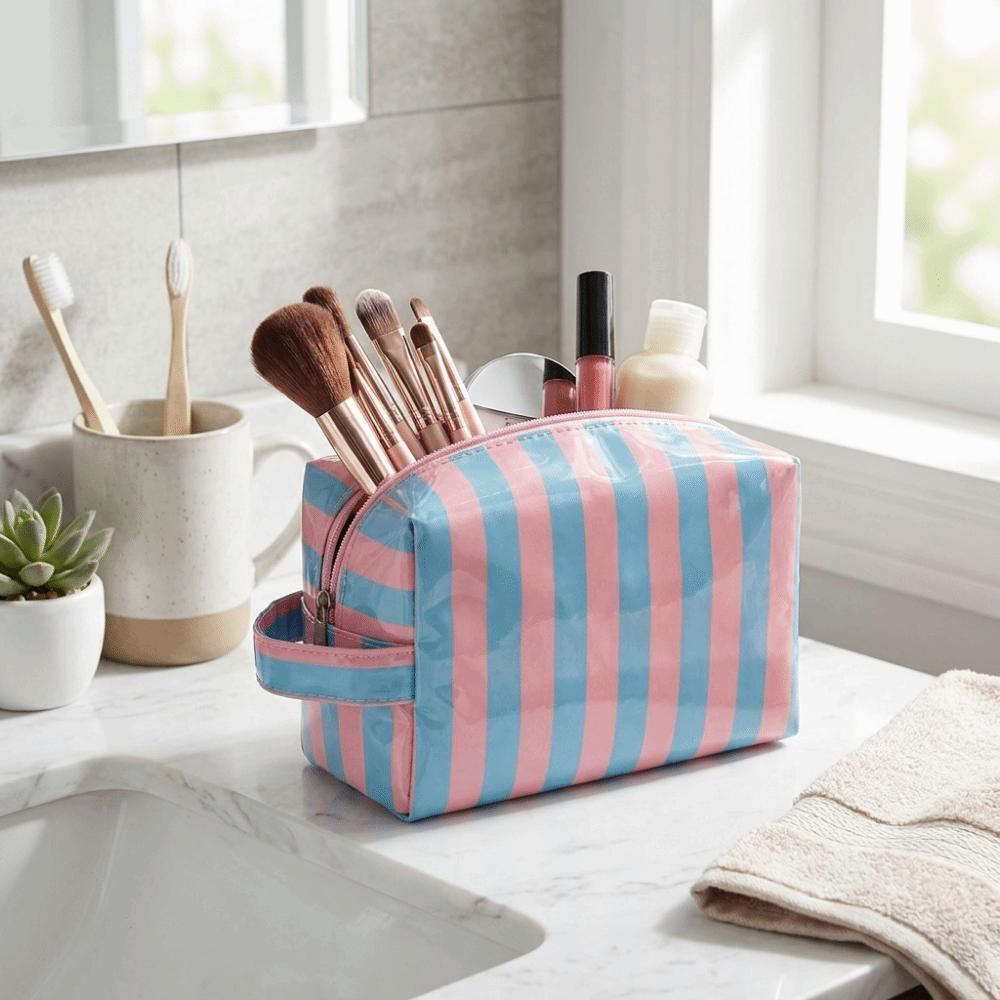 Waterproof Travel Cosmetic Storage Bag Pink PVC Makeup Organizer Fashion Toiletry Storage Bag Gym