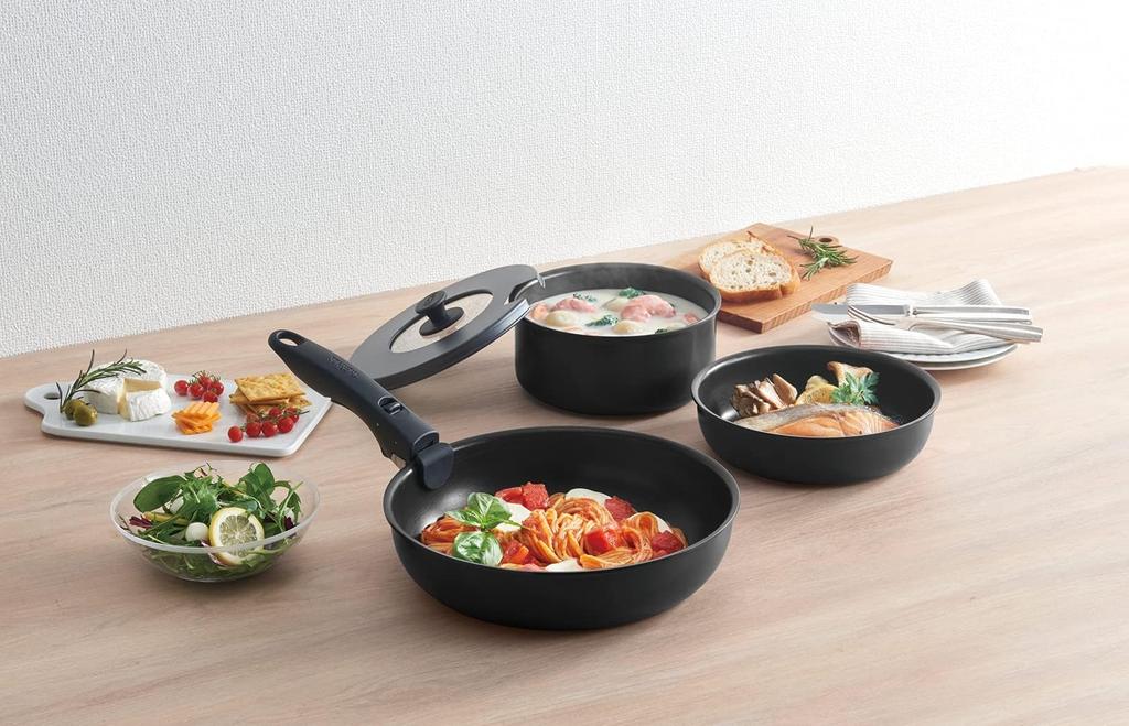 Thermos Durable Series 5-Piece Frying Pan Set with Detachable Handles, AB, Induction Compatible, Black, KSA-5B BK