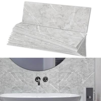 ES DECOR Kuchyňské dlaždice, vodotěsné, tepelně odolné, mramorové, těsnění dlaždic, koupelnové nástěnné panely, DIY 16 listů, šedý plech, (98x298mm) (Cement D11)