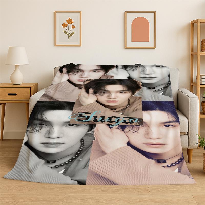 Kpop B-BTS SUGA Agust D Yoon Gi Coperta di Flanella Morbida Calda Coperta da Divano per Camera da Letto Soggiorno Letto Viaggio Campeggio Picnic Regalo