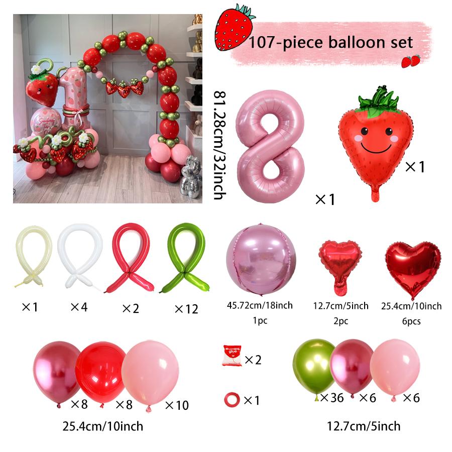 Pink Digital Strawberry Balloon Set 32 Inch Digital Balloon Strawberry Aluminum Film Balloon Birthday and Anniversary Decoration