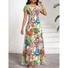 Ladies' Elegant Knitted Short-sleeved Long Dress, Crew Neck Long Dress, Knitted Printed Fabric