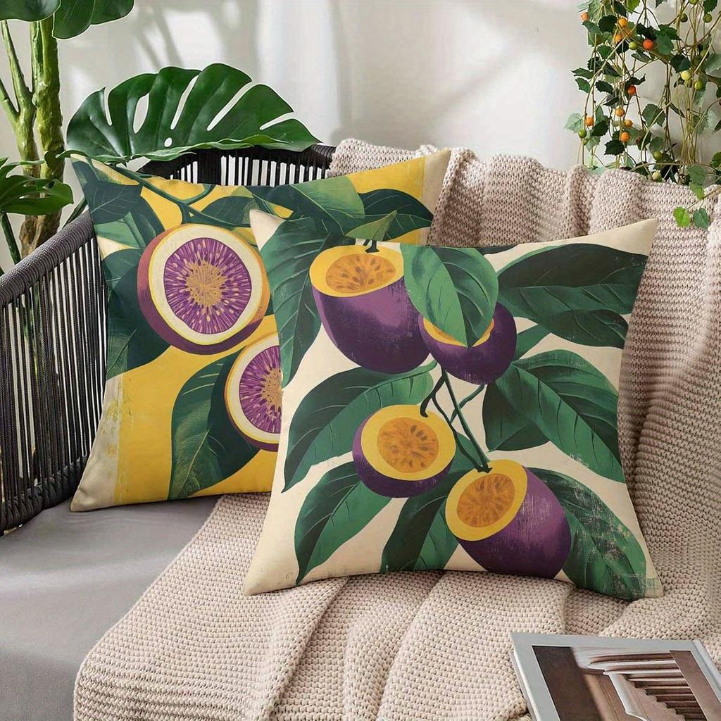 Vibrant Passion Fruit Pattern Pillowcase: Fresh Tropical-Themed Cushion Cover For Home Sofa Decor