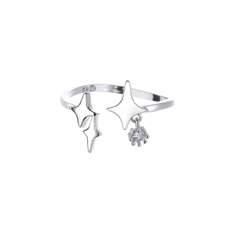 PANJBJ 925 Sterling Silver Four-pointed Star Shining Zircon Ring High-end Personalized Opening Adjustable Jewelry