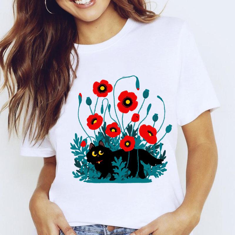 Women T-Shirt Graphic Floral Flower Butterfly Short Sleeve Tees Female Fashion Spring Summer 90S Oversized Tshirts Clothes Tops