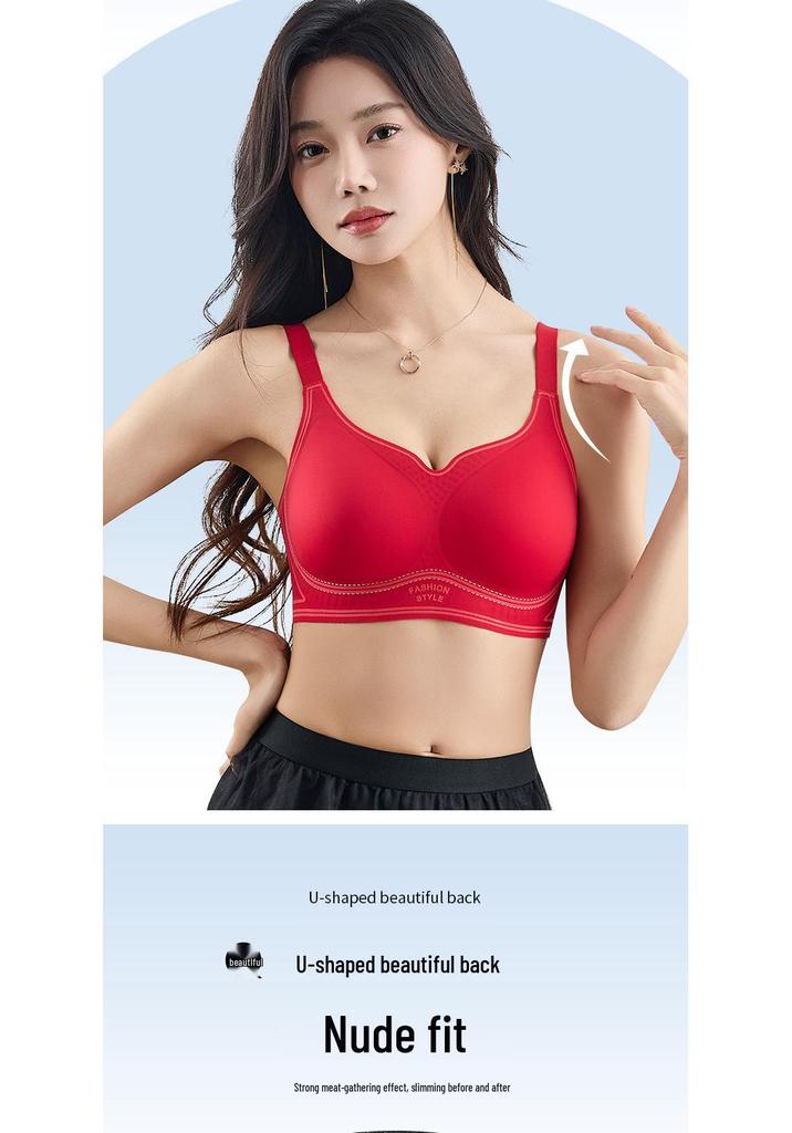 Red Seamless Push-Up Underwear for Women with Large Breasts - Comfortable Jelly Fixed Cup, Year of the Dog 2026 Edition