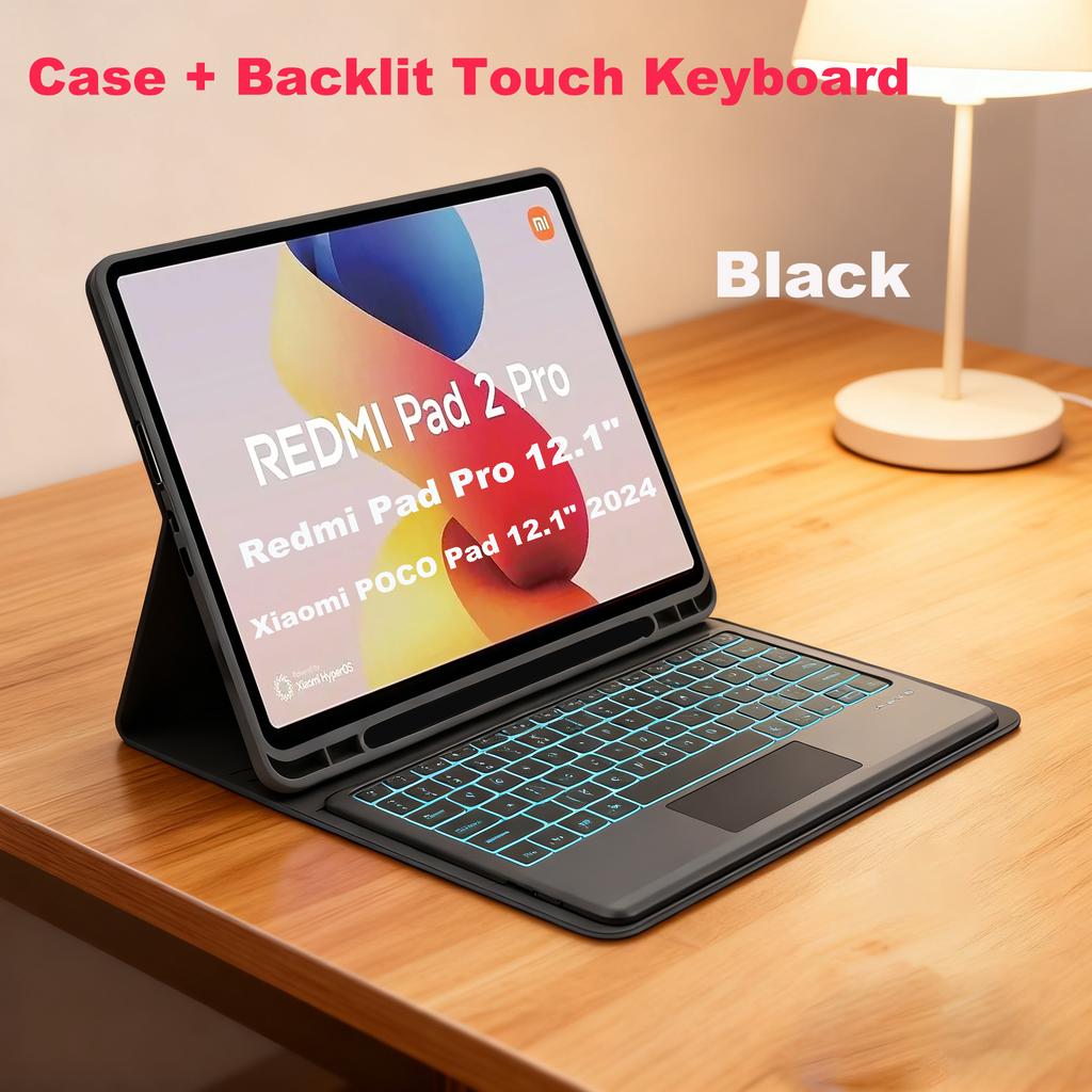 Etui do Redmi Pad 2 Pro 12.1/Redmi Pad Pro 12.1 cala, Pokrowiec z klawiaturą Bluetooth dla POCO Pad 12.1 cala