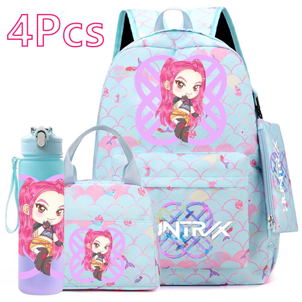 4Pcs/set Anime Cute K-POP Printed Backpack Large Capacity Bookbag HandBag Case Bag with 750ml Water Bottler Boy Girl SchoolBag Waterproof Mochila