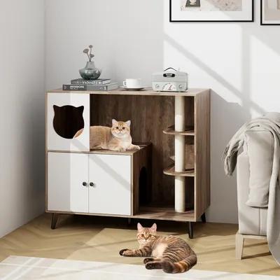 GIANTEX Cat Litter Cabinet with Sisal Scratching Post, Hideaway and Side Entrance