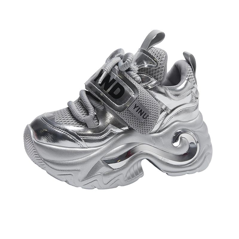 Fashion Summer Shiny Sequins Chunky Platform Sneakers Women Breathable Lace Up Height Increase Shoes Woman Fashion Cute Pink Sneakers