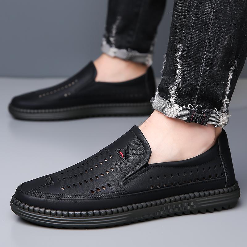 Fashion Spring Autumn Hot Selling Hollow Men's Leather Business Shoes Simple Trendy Loafers Outdoor Anti Slip Men's Sports Leisure Shoes