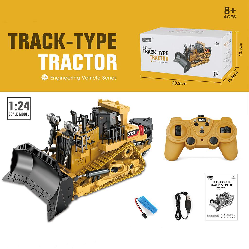2.4G Charging Remote Control Nine-Channel Crawler Heavy Bulldozer Children's Remote Control Toy Gifts Alloy Excavator