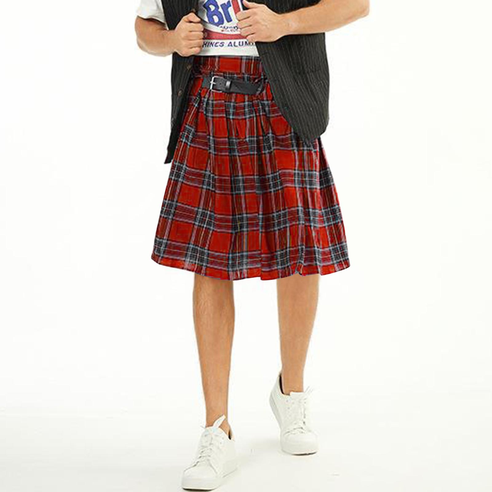 

Мужской килт Utility Pin Scottish Tartan Apparel Black Stewart Pockets Kilts XL красный