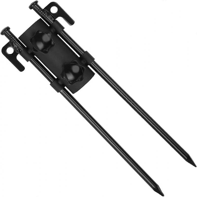 Awning Pole Bracket Awning Rod, Tent Pole - with 2 Pieces of 30cm Nails, Strong Stable Steel Tent Pegs, Black, 30*6cm