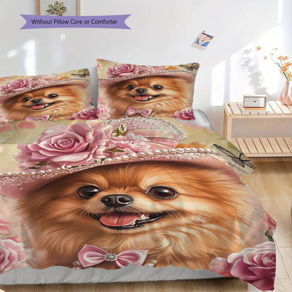 Pomeranian Pattern Bedding Quilt Set Quilt Cover Pillowcase Home Decoration Birthday Gift (1 * duvet cover + 2 * pillowcase, without core)