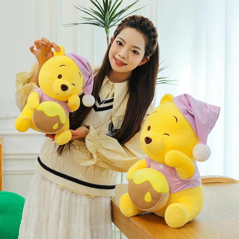 35cm Cartoon Winnie The Pooh Plush Toy Soft Stuffed Sleepcap Honey Pooh Bear Pillow Dolls Room Decoration Birthday Gift