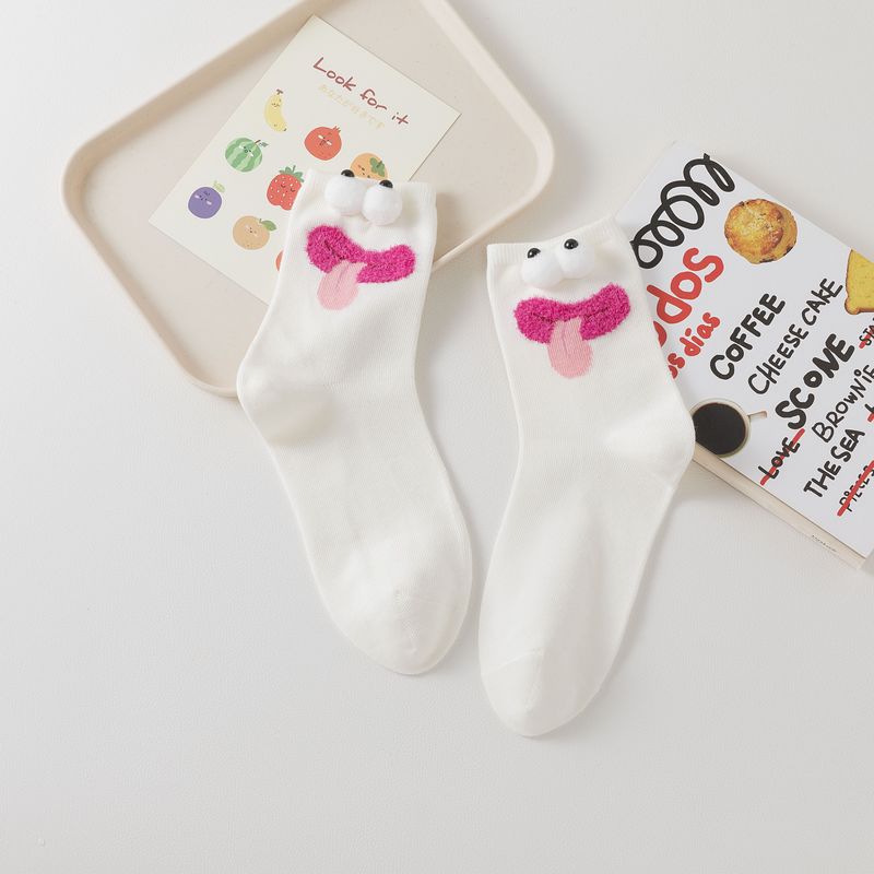 3 Pairs Women's Spring Summer New Cotton Socks Cute Cartoon Ugly Cute Little Eyes MidTube Pile Pile Socks Sweet Style Kawaii