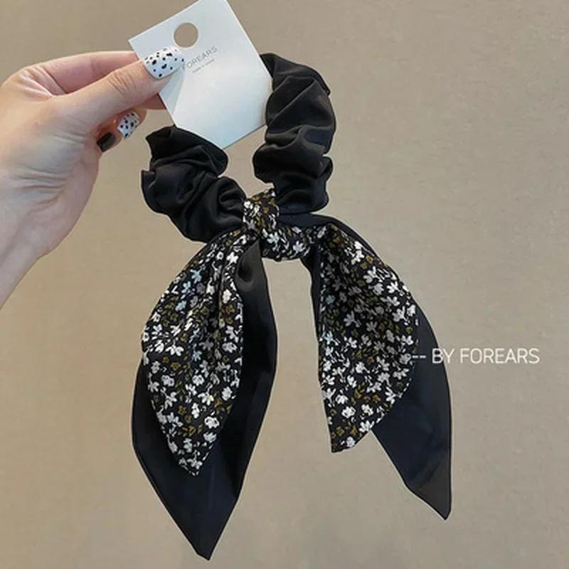 

Модные элегантные простые новые украшения для волос, эластичная повязка на голову с цветочным принтом из ткани, бант, лента, повязка на голову, креативные подарки чёрный