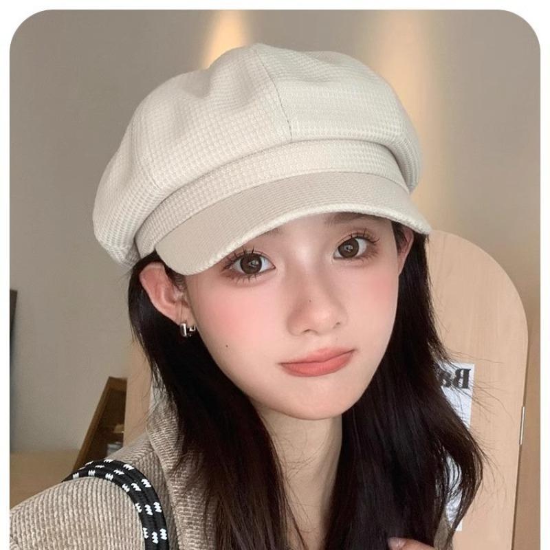 Autumn and winter octagonal hat Maillard wears a hat female retro face ducktongue newsboy hat advanced sense