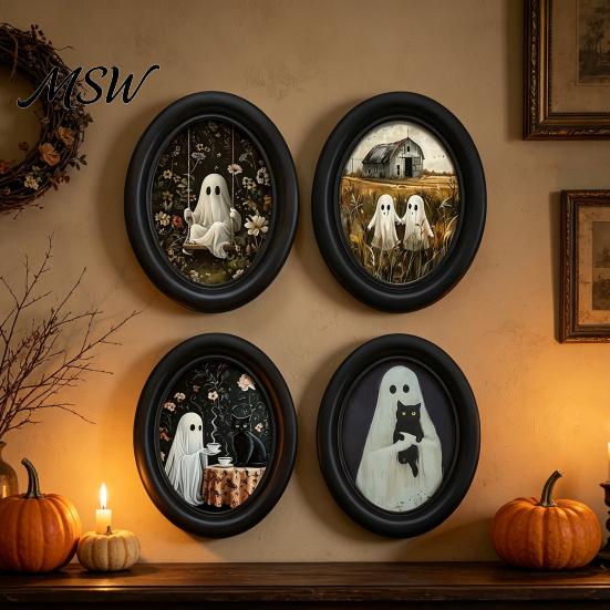 Lightweight Ghost Wall Hanging Halloween Art, Cute Table Sign, Vintage Oval Framed Picture Frame Picture, Decorative Art for Mantel Living Room