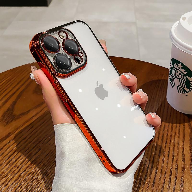 Luxury Plating Clear Case For iPhone 15 13 12 11 14 Pro Max Mini X XR XS 7 8 14 15 Plus SE Cover With Lens Protector Accessories