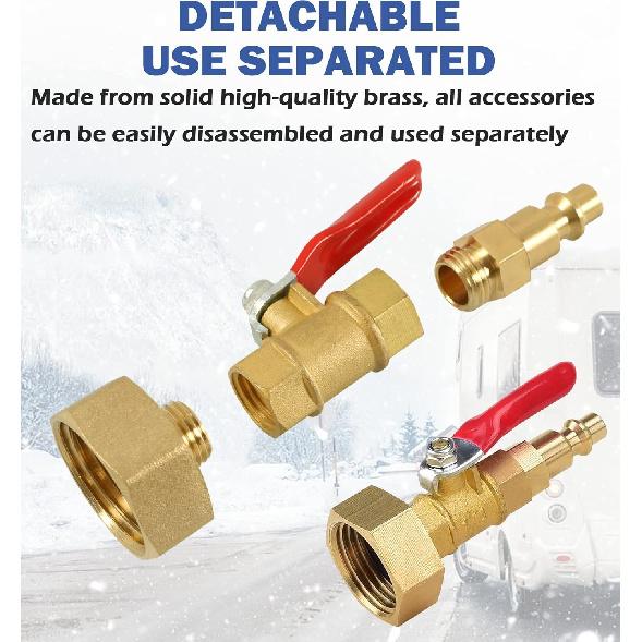 RV Winterizing Kit, RV Blowout Adapter With Shut Off Valve, Sprinkler Blowout Adapter With Quick-Connect Plug To 3/4" Garden Hose, Camper Winterize