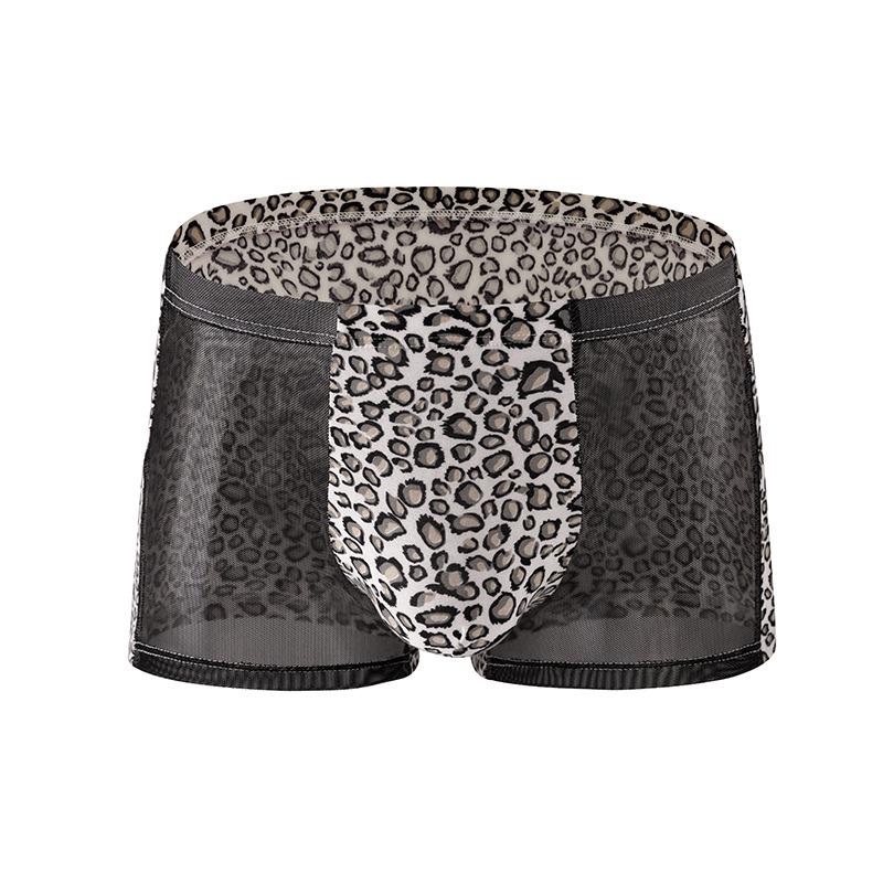 Herren Sexy Boxershorts Sexy Shorts U-förmige Ausbuchtung Panties Leopard Unterwäsche Atmungsaktive Mesh-Shorts Männliche Unterhosen