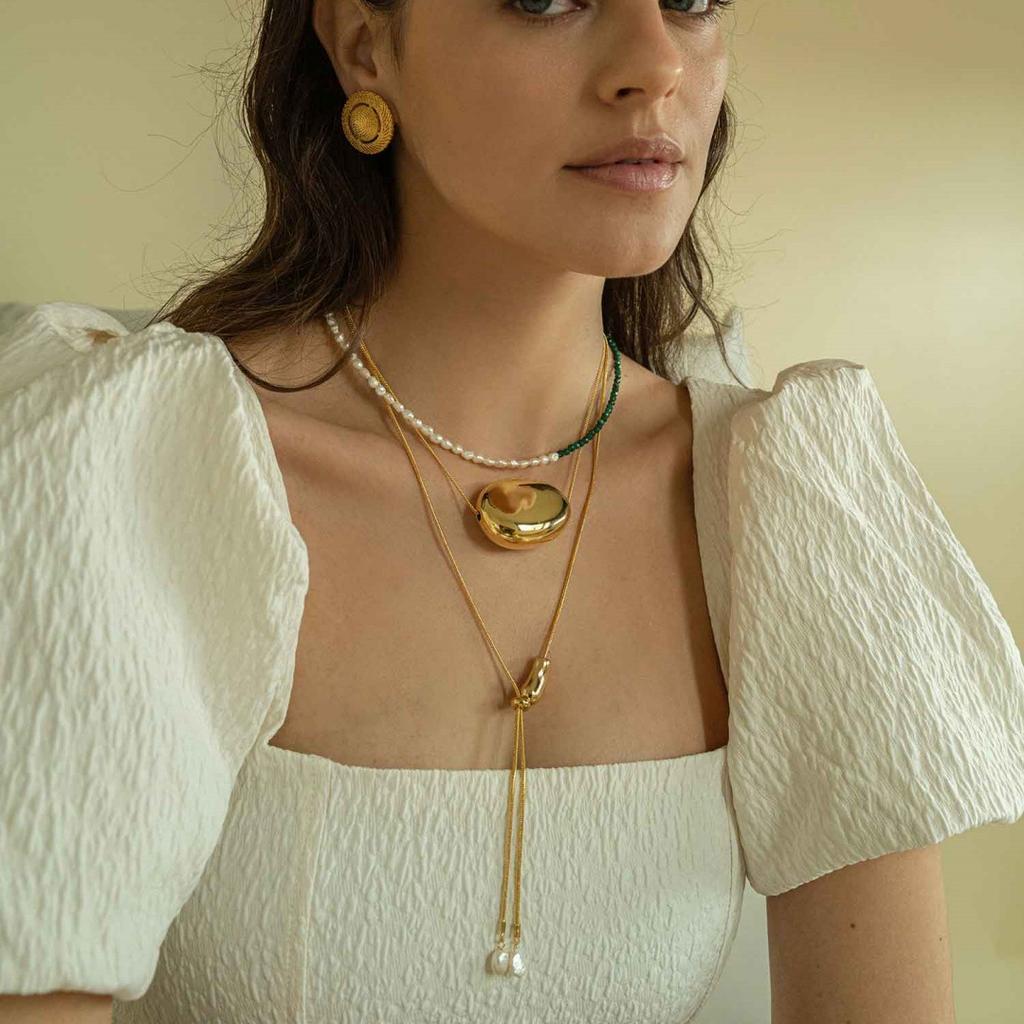 Premium Metal Copper Plated 18K Real Gold Fringed Pearl Pendant Long Sweater Chain Trendy Daily Accessories Necklace