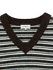 GLOWNY Mellow V-Neck Stripe Knit (Brown Stripe)