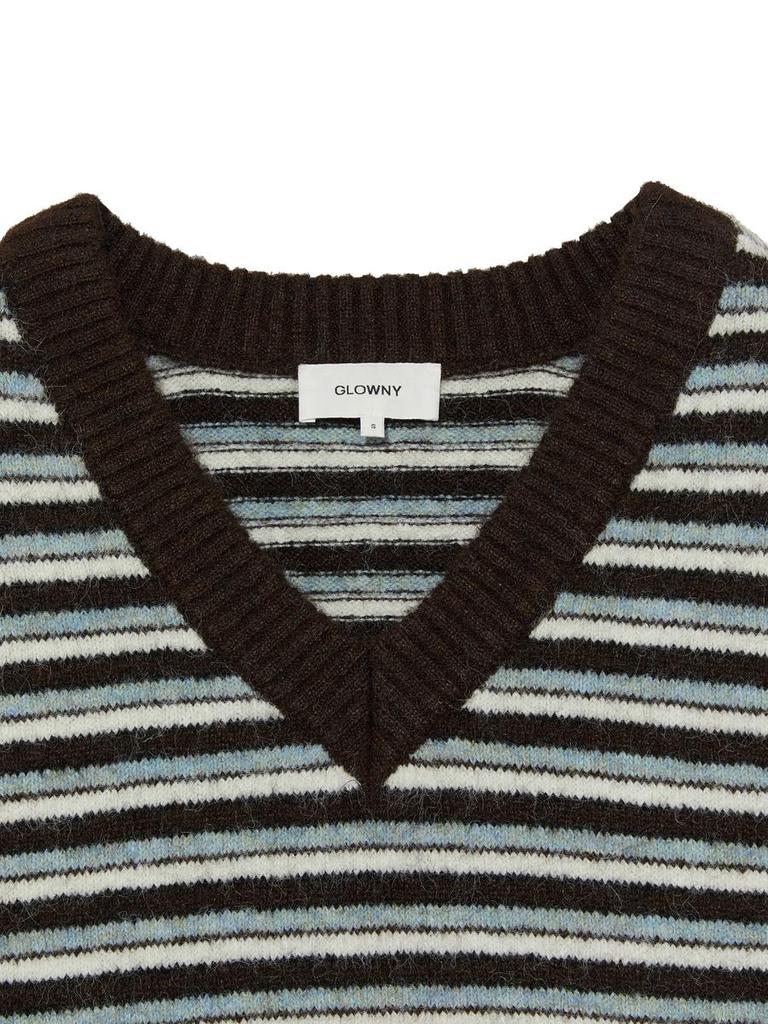 GLOWNY Mellow V-Neck Stripe Knit (Brown Stripe)