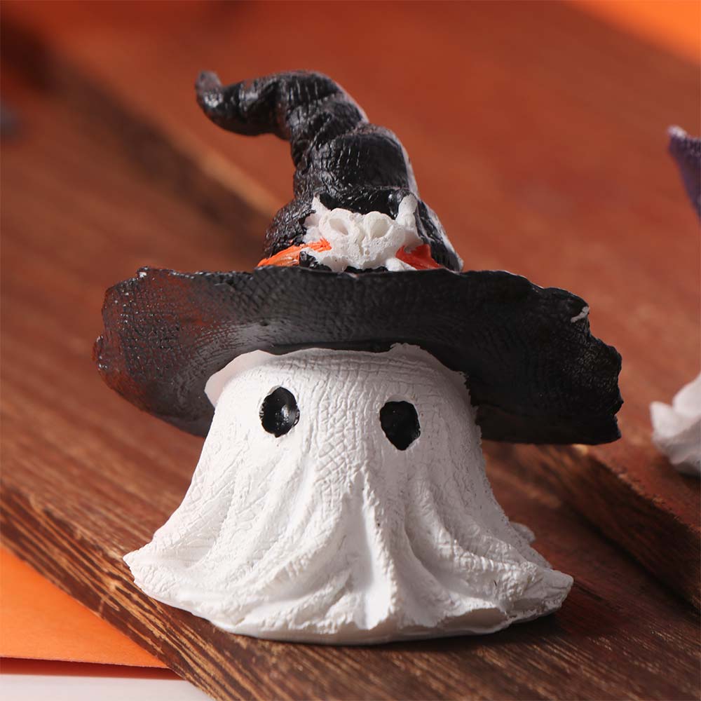 White Halloween Ghost Figurine Cute Halloween Ornaments Hat Ghost Statue  Halloween Festive Party