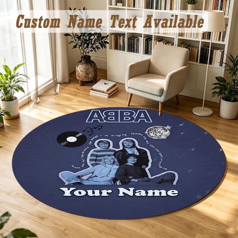 Round Rug Custom NameABBA Pattern Non Slip Carpet Home Floor Decor