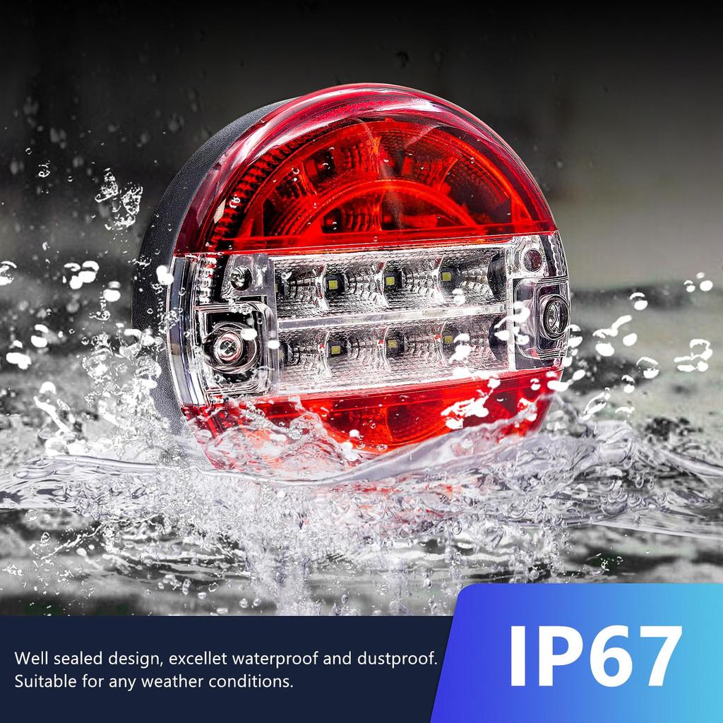 LED Truck Tail Light, 24V Round Tail Lamp Signal Light Brake Light Red & White