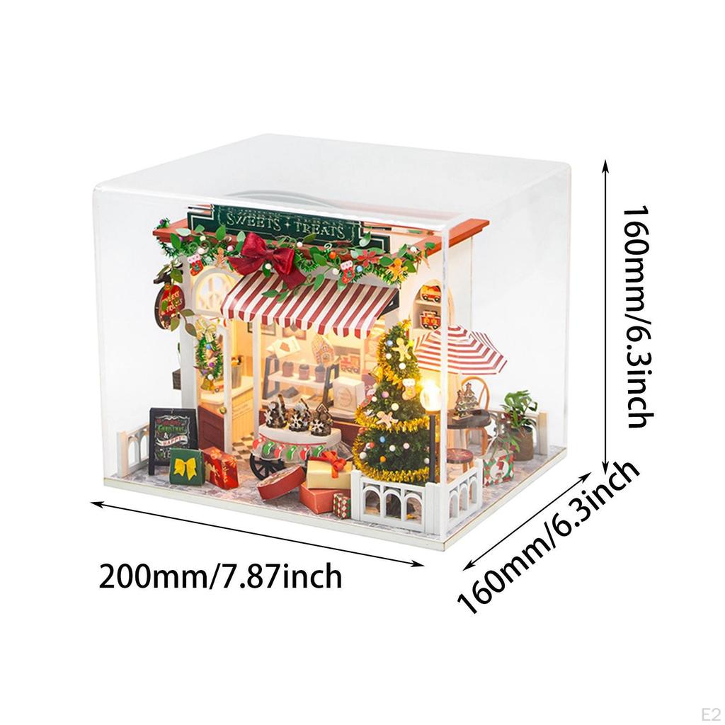 Christmas Dollhouse DIY Kit 3D Wooden Puzzle with Lighting for Valentine's Day Gift Easily Install