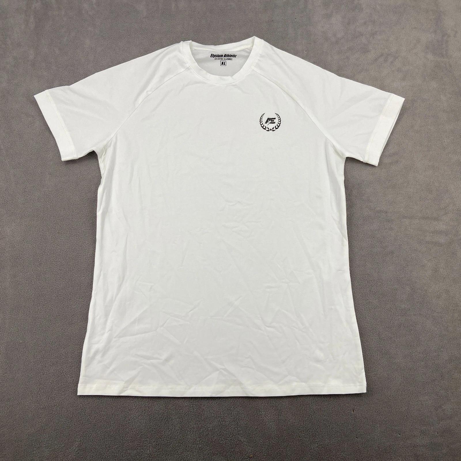 Elysium Athletic T Shirt Men XL White Stretch Logo Raglan Sleeve Athletic 2XL