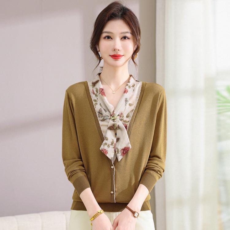 

Осень Новый Пуловер из шерсти для мам среднего и пожилого возраста в иностранном стиле, имитация двух частей 4XL зелёный